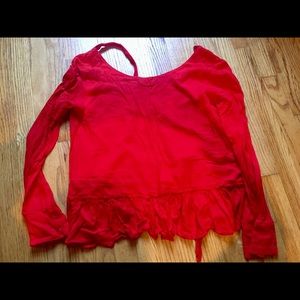 Cloth and stone rayon red top with ruffle hem